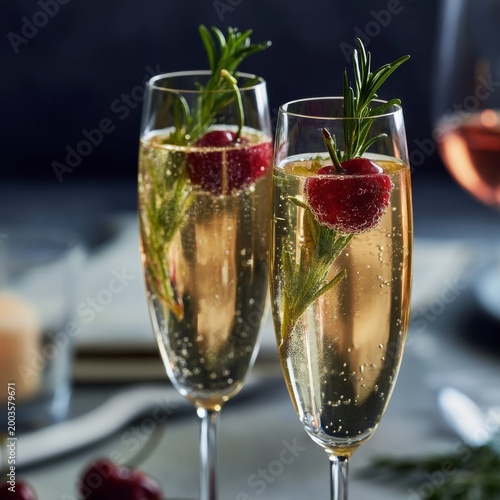 Cocktails Served in Glasses With Raspberries on a Table With Candles in a Dim...
