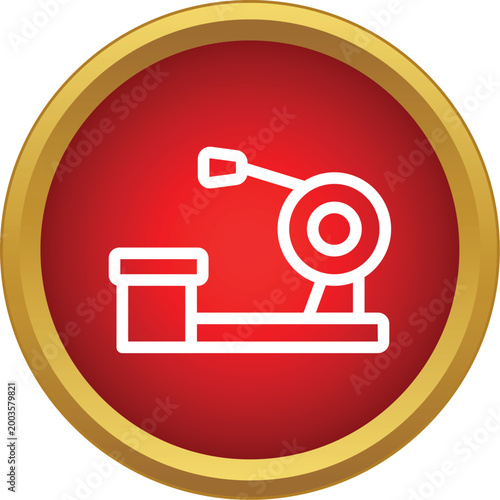 Outlined rowing machine icon on a red and gold button symbolising cardio exercise
