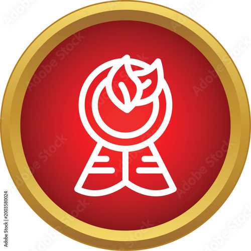 Red and gold certification icon representing environmental responsibility and premium natural quality