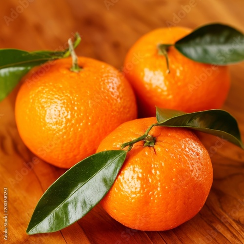 Fresh Oranges on a Wooden Surface With Green Leaves in the Afternoon Light