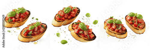 фотографія Set and collection of bruschetta appetizers with tomatoes isolated on white tran