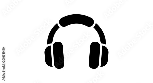 Black headphones icon on white background, minimalist vector illustration
