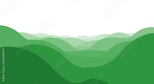 Abstract Green Hills Landscape, Layered Shapes, Horizon View, Minimalist Design