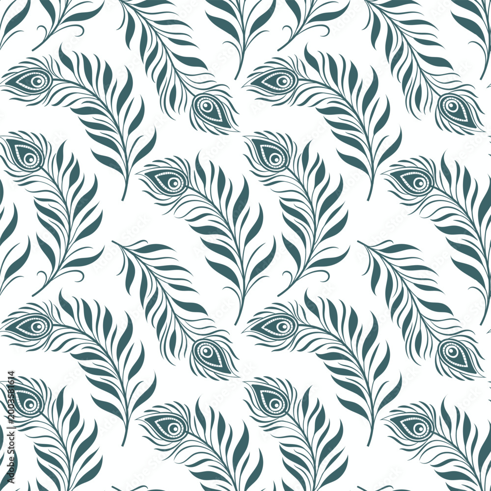 Fototapeta premium seamless pattern feather. Flying peacock Design Element for Greeting Cards and Wedding, Birthday and other Holiday and Summer Invitation Cards Background.