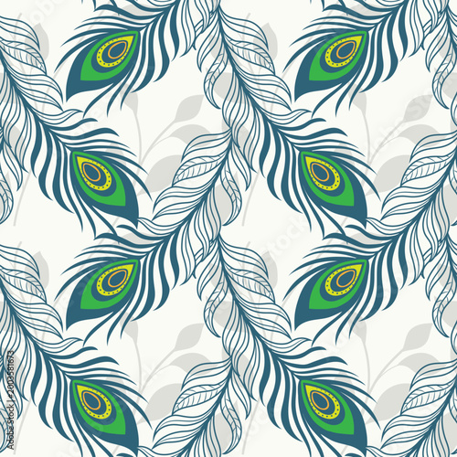 peacock feather makes a seamless pattern elegant floral background. Abstract geometric texture.
