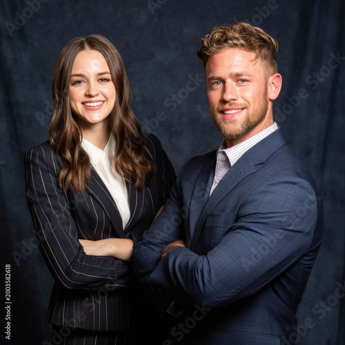 Business Professionals Pose Together in Formal Attire for a Studio Photo Shoo...