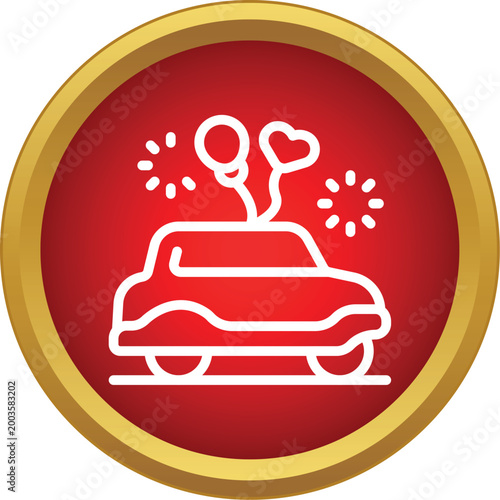 Wedding car icon celebrating just married couple travel