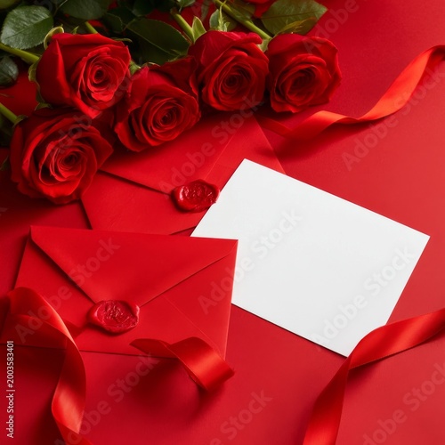 Roses and Envelopes on Red Background for Special Occasion or Message