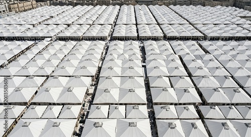 Vast Camp City with White Tents - Aerial View