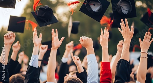 Graduation Caps Tossed in Air - Celebrating Success and Achievement