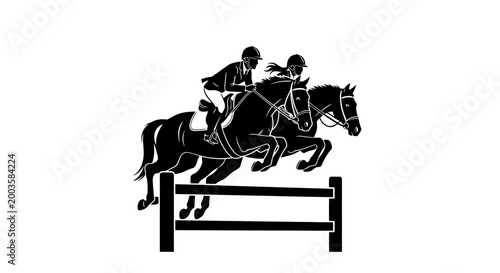 Equestrian horse jump silhouette graphic design.