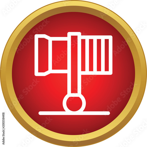 Film projector icon representing cinematographic entertainment and media production on red background