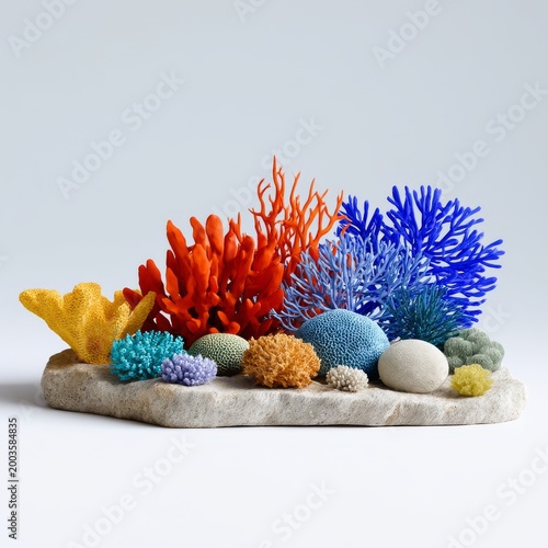 Colorful Coral Display on a Simple Base in a Studio Setting During Daylight H...