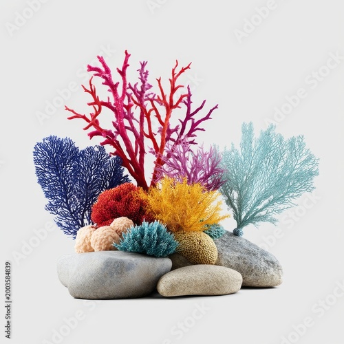 Colorful Coral Display on a Simple Base in a Studio Setting During Daylight H...