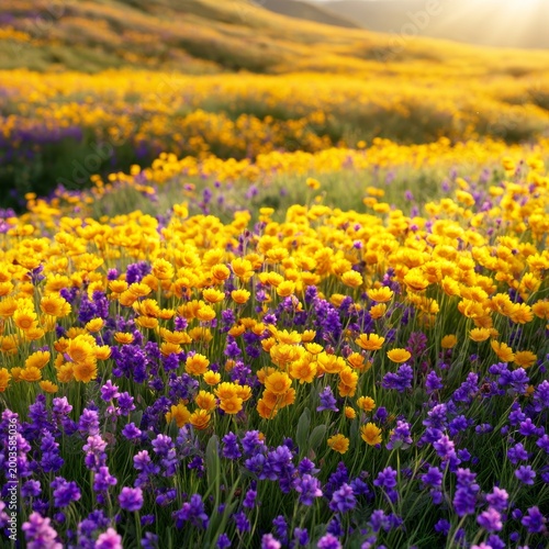 Colorful Flowers Bloom in a Vast Field During Sunny Daylight Hours in Early S...