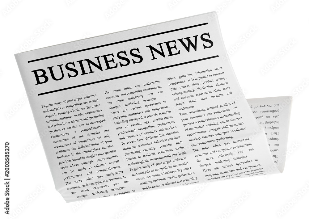 Fototapeta premium Business newspaper flying in air against white background
