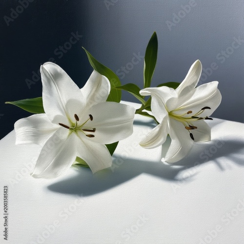 Lily Flowers Arranged on a White Background With Natural Light Highlighting T...