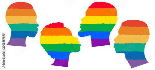 Rainbow Colored Human Head Silhouettes Diversity Concept
