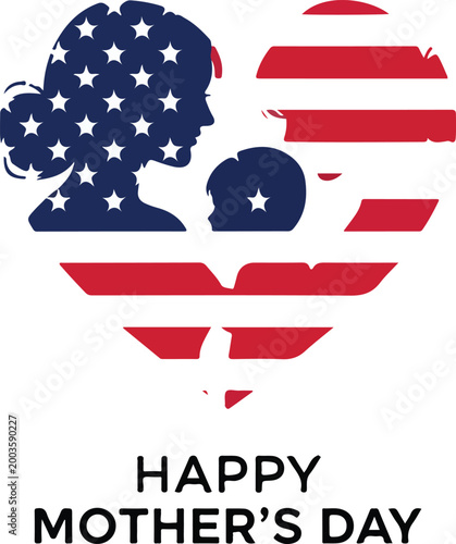 Happy Mother’s Day USA Vector Greeting Card Design with Floral Elements