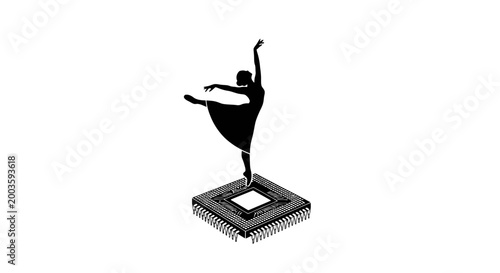 A black silhouette of a dancing woman on a square base.