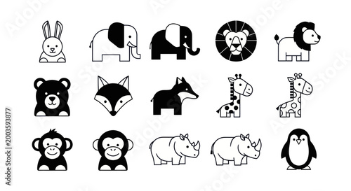 Photography Animal icons set black and white