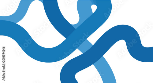 Abstract Blue Ribbons Flowing and Intertwined on White Background