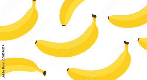 Bright yellow bananas scattered on a clean white background, healthy food illustration