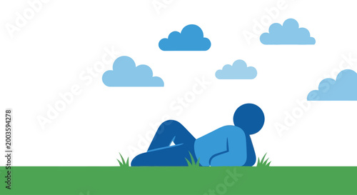 Person lying on grass looking at clouds, dreaming and relaxing