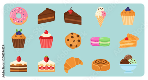 Assorted baked goods and desserts illustration