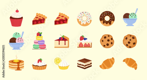 Assorted baked goods and desserts illustration