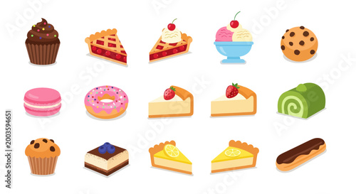 Assorted baked goods and desserts illustration