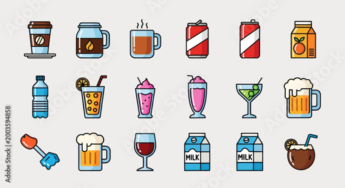 Assorted beverages collection vector illustration