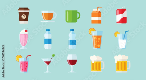 Assorted beverages collection vector illustration
