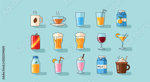 Assorted beverages collection vector illustration