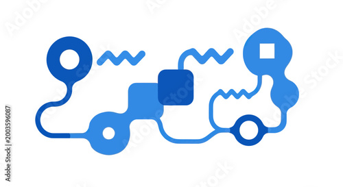 Tablou pe pânză Abstract Blue Network Connection Diagram with Geometric Shapes