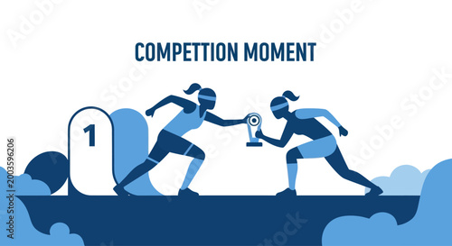 Female athletes competing for trophy, close finish, victory, sports concept