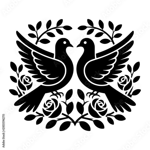 Pair Of Doves With Floral Accents
