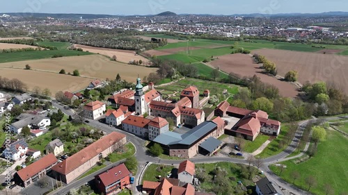 Aerial View Propstei Johannesberg, , Benedictine priory, district of Fulda in Hesse, Roman Catholic parish church of St. John the Baptist, Germany
