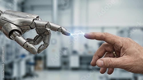 Human Touch and Robotic Interaction Depicted in Futuristic Technology Scene