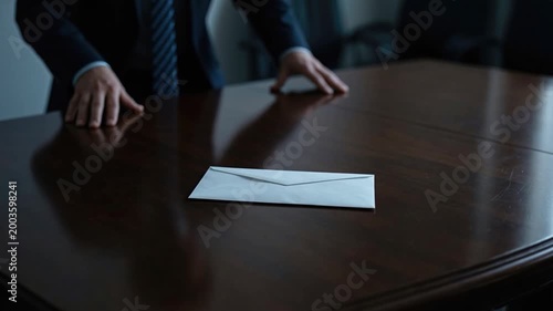 Businessperson Handing Over an Envelope in a Professional Meeting Setting