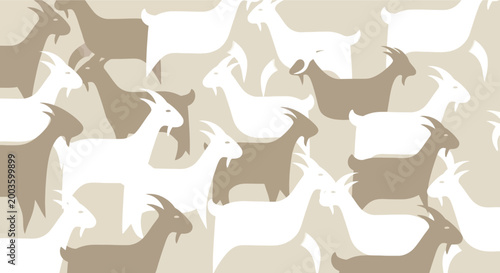 Herd of Goats Seamless Pattern, Minimalist Farm Animal Illustration, Beige and White
