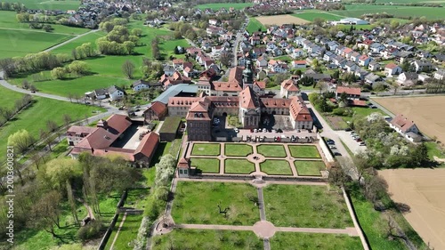 Aerial View Propstei Johannesberg, , Benedictine priory, district of Fulda in Hesse, Roman Catholic parish church of St. John the Baptist, Germany