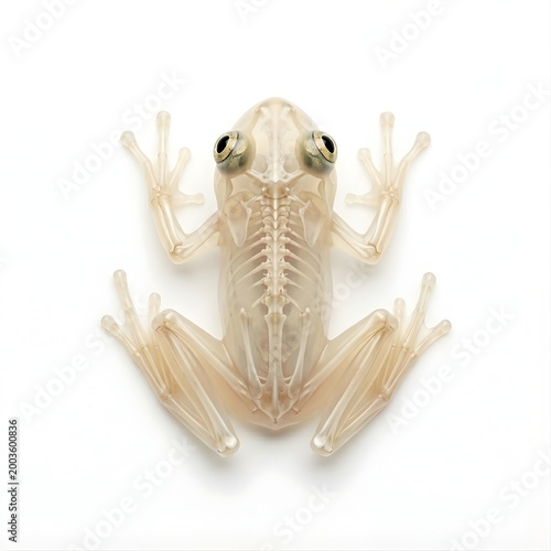 Transparent Glass Frog Skeleton Anatomy Top View Isolated White Background.