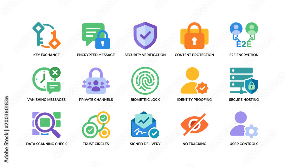 Fototapeta premium Security and encryption icons arranged on white background