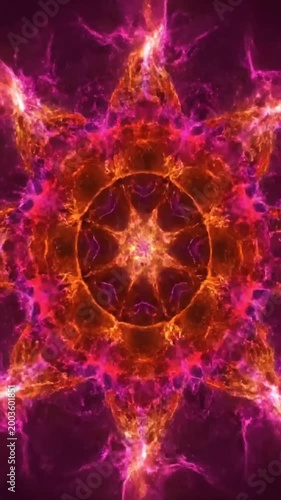 Pulsing kaleidoscope patterns with bright colors and smooth transitions over time