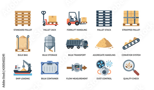 Pallet handling icons showing bulk material and transport