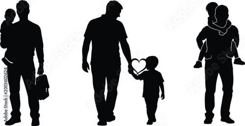 Silhouettes of fathers and their children in various poses