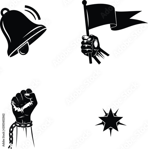 Black and white protest icons