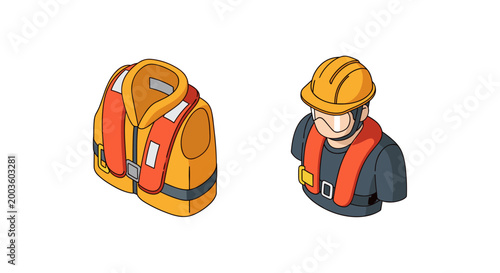 Safety Equipment and Worker Illustration.