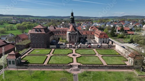Aerial View Propstei Johannesberg, , Benedictine priory, district of Fulda in Hesse, Roman Catholic parish church of St. John the Baptist, Germany